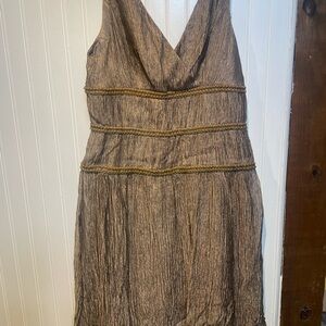 Metallic Copper-Brown V-Neck Sleeveless Dress